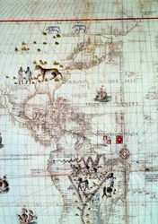 Continente de América. Detalle del mapa mundial de Sebastien Cabot