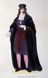 Traje del Gran Maestre de la Orden de Malta. Grabado de principios del siglo XIX