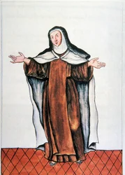 Vida cotidiana y costumbres de Perú: "Carmelita descalza" Acuarela tomada del libro "Trujillo del Perú" por Baltasar Martínez Compañón y Bujanda, obispo de Trujillo (1782-1785). Siglo XVIII. Madrid. Biblioteca del Palacio Real