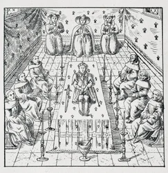 Muerte de Carlos IX el 30 de mayo de 1574 a los 24 años - en Colección de 39 figuras que representan las calamidades de Francia de 1562 a 1586 por Louis Perrin imprimerie