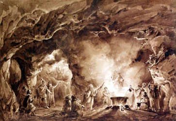 Decorado para la ópera “Macbeth” compuesta por Giuseppe Verdi (1813 - 1901). Aguafuerte utilizada para la portada de la primera edición de 1847.