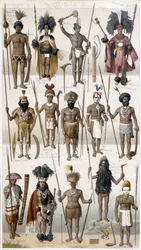 Diferentes trajes de guerreros de Oceanía.