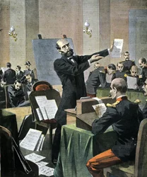 Caso Dreyfus. El experto en grafología Alphonse Bertillon declarando en el juicio de Rennes