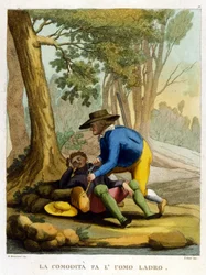 La facilidad hace al hombre ladrón. Ilustración de una colección de proverbios del siglo XVIII.