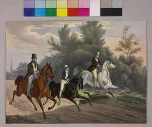 El emperador Francisco José cabalga con dos acompañantes por el Prater