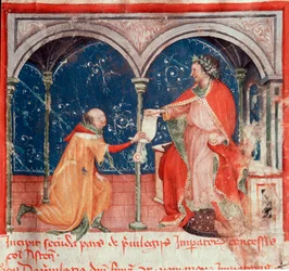 Emperador Federico II de Hohenstaufen (1194-1250) concediendo privilegios a la ciudad de Asti