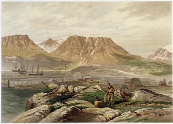 Esquimales y asentamiento - en “Las costas del mar polar, una narración de expedición ártica”, por el Dr. Edward Moos, Marcus Nard & Co, Londres