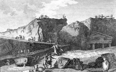 Excavaciones en Pompeya (grabado)