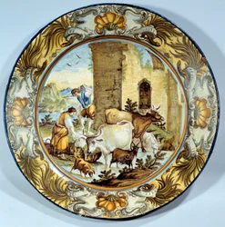 Plato de loza que representa una escena pastoral. Siglo XVIII París. Museo del Louvre
