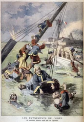 Primera Guerra Sino-Japonesa - Eventos en Corea: Un barco chino hundido por los japoneses. Ilustración en "Le Petit Journal" de agosto de 1894