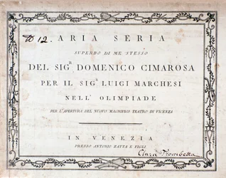 Primera página de la partitura musical de Aria Seria de Domenico Cimarosa