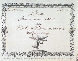 Primera página de la partitura de Svenami ormai crudele, en Gli Orazi e i Curiazi de Domenico Cimarosa, c. 1798