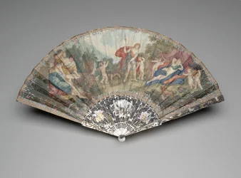 Abanico plegable con "Adonis llevado por Cupidos a Venus," después de Francesco Albani