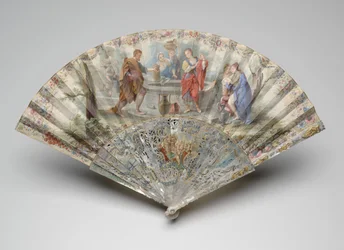 Abanico Plegable con Rebeca y Eliezer en el pozo, c.1740s