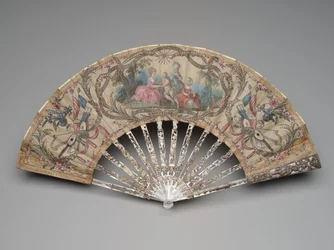 Abanico Plegable con una escena de cortejo y trofeos musicales, c.1770s-80s