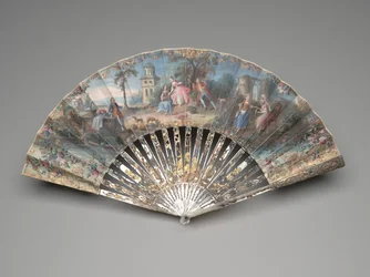 Abanico plegable con una escena pastoral