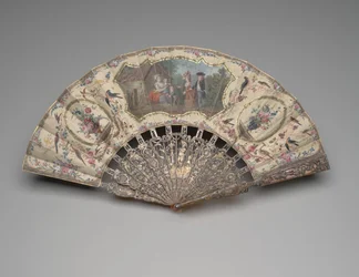 Abanico plegable con una escena de una visita a la nodriza, c.1780