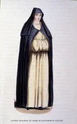 Antigua monja de la Orden de Santa Brígida de Irlanda. Grabado de un álbum sobre órdenes religiosas, París