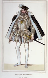 Francisco de Lorena (1519-1563). Duque de Aumale, luego 2º Duque de Guisa. Teniente General de Francia. Grabado de 1830.