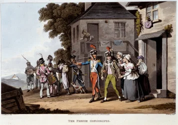 Reclutas franceses, circa 1814 - en Anecdotas históricas, militares y navales que llegaron a las armas de Gran Bretaña y sus aliados, terminando en Waterloo de Edward Orne