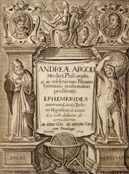 Frontispicio de “Ephemerides” con Hércules y Atlas