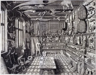 Frontispicio de “Musei Wormiani Historia” mostrando el interior del gabinete de curiosidades de Ole Worm o Olaus Wormius