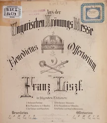 Frontispicio de la partitura de la Misa de la coronación húngara de Liszt (siglo XIX)
