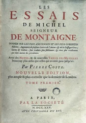 Portada de "Les essays" del escritor y humanista francés Michel de Montaigne (1533-1592). 1725 Barcelona. Biblioteca de Catalunya