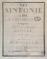 Portada de la partitura para Sei sinfonie a piu strumenti op. 5 (primera sinfonía) por François Joseph Gossec