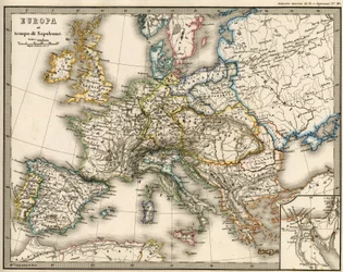 Mapa geográfico de Europa en la época de Napoleón I. En “Atlante Storico Geografico” por K. von Spruner