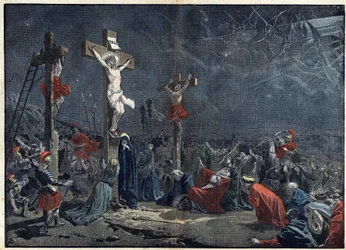 Viernes Santo: crucifixión de Jesucristo. Ilustración en “Le Pelerin” del 3 de abril.