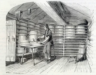 Tienda de quesos Gruyère en un chalet suizo (lavado de la corteza) - en 