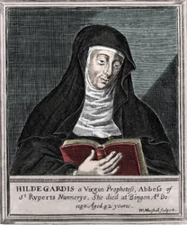 Hildegard de Bingen - Representación de Santa Hildegarda (1098-1179) por Bingen. Grabado del siglo XIX