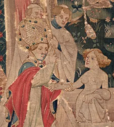 Historia de San Piat y San Eleutherio, Escena 12: La resurrección de la hija del tribuno. Detalle