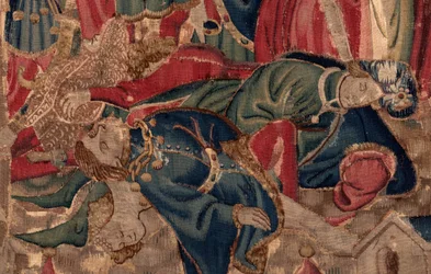 Historia de San Piat y San Eleuterio, Escena 14: La plaga está arrasando la ciudad de Tournai (detalle)