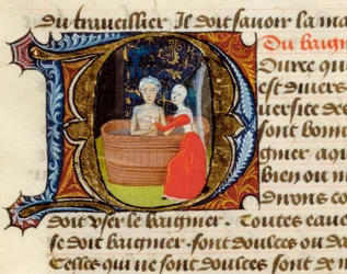 Higiene y beneficios del baño, del Tratado de Medicina de Aldebrando de Florencia, manuscrito