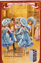 Ilustración para la "Viuda Alegre" de Franz Lehar, compositor húngaro (1870-1948). Acto II. Cromolitografía de finales del siglo XX.