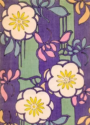 Ilustración de Flores en Flor sobre un Fondo Lavanda y Verde