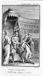 Ilustración de Sémiramis, ópera de Antonio Salieri (1750-1825). Libreto de Pierre Metastase (o Pietro Metastasio). Acto III, última escena