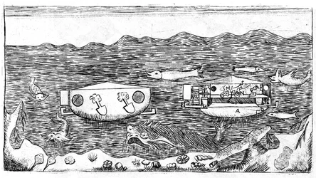 Ilustración de finales del siglo XVIII sobre cómo navegar bajo el agua en 