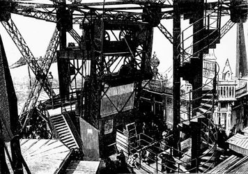 Ilustración sobre la construcción de la Torre Eiffel