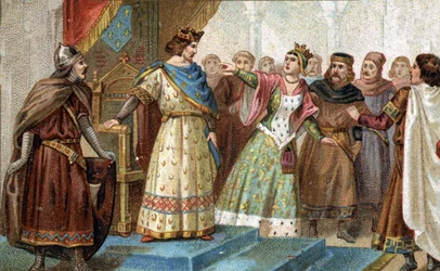 En 1274 la Reina María de Brabante fue falsamente acusada por el gran chambelán Pierre de la Broce (Pierre de Brush) de la muerte del joven príncipe Luis de Francia, el nieto de Felipe III e Isabel de Aragón. Cromolitografía de finales del siglo XIX.