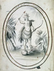 Indio de Canadá con su arco y flechas - frontispicio del manuscrito 