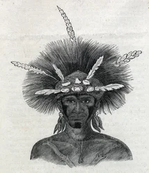 Pueblos indígenas de Nueva Guinea (Nueva Guinea): persona negra de Doreh. Grabado en «L