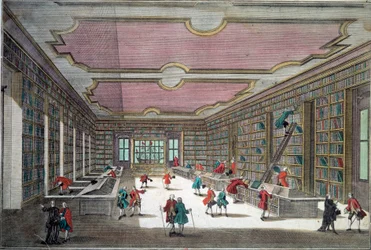 Vista interior de la biblioteca de Gotinga. Grabado del siglo XVIII