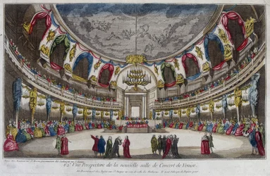 Interior de una sala de conciertos en Venecia. Grabado del siglo XVIII.