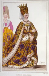 Isabeau (Isabelle, Elisabeth) de Baviera (1371-1435). Reina de Francia. Grabado de 1830.