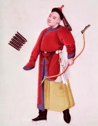 Traje de caza del emperador japonés (acuarela del siglo XVIII)