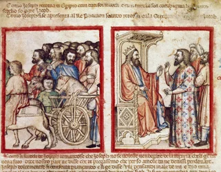 José a la izquierda en el funeral de su padre (miniatura del códice 212)