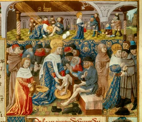 El rey Luis IX (San Luis) lavando los pies de los pobres